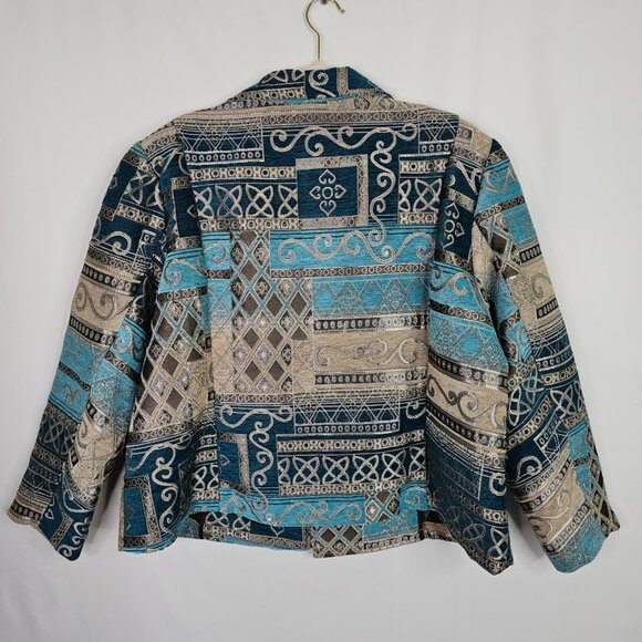 DRESS BARN WOMAN Tapestry Blazer Jacket TEAL BLUE MULTI Plus size 3X Art to Wear - Picture 7 of 8